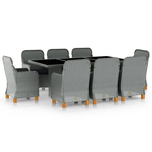 Ensemble à manger d'extérieur et coussins 9 pcs résine tressée