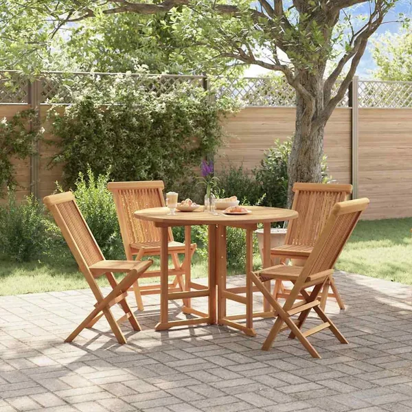 Mobilier à dîner d'extérieur pliable 5 pcs Bois solide de teck