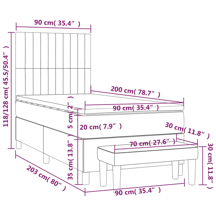 Sommier à lattes de lit avec matelas Bleu 90x200 cm Tissu - 8