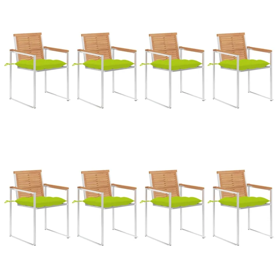 Chaises de jardin lot de 8 avec coussins Bois de teck massif