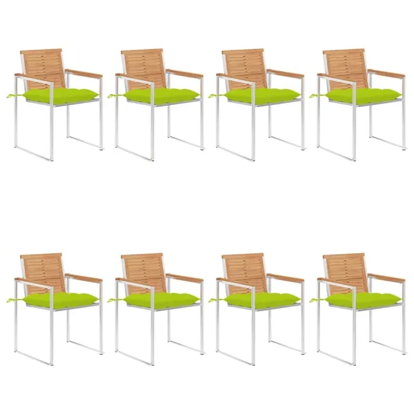 Chaises de jardin lot de 8 avec coussins Bois de teck massif