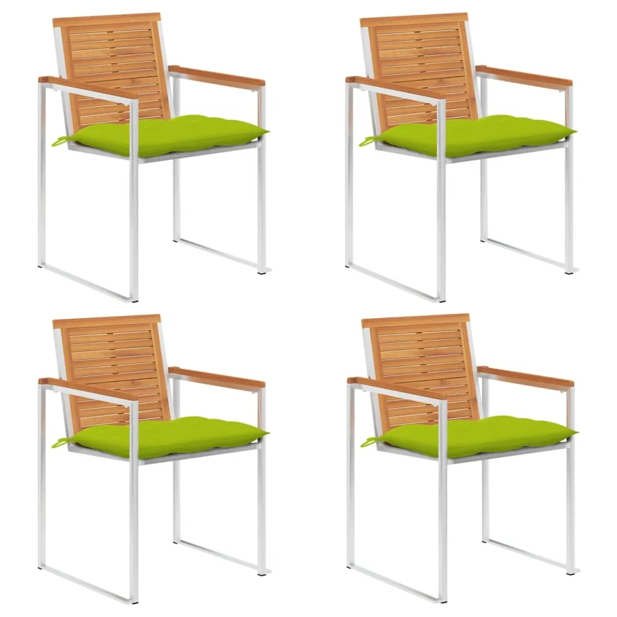 Chaises de jardin lot de 4 avec coussins Bois d'acacia massif