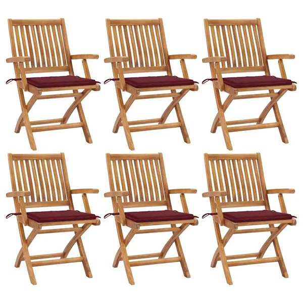 Chaises pliables de jardin avec coussins lot de 6 Bois de teck