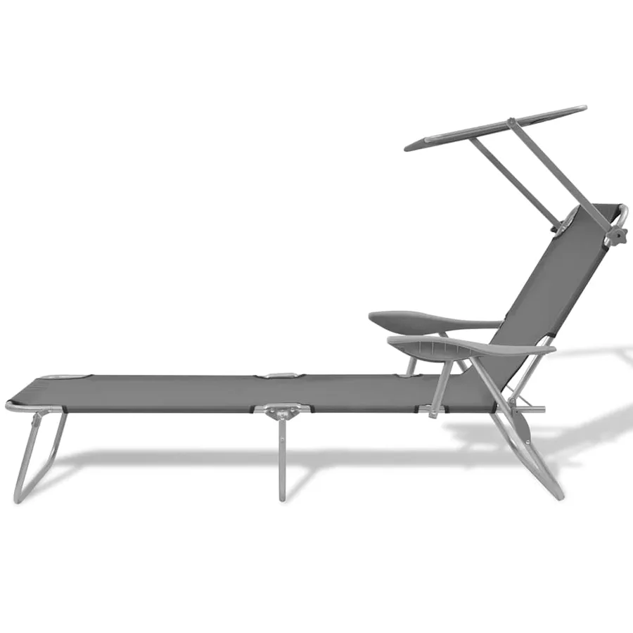 Chaise longue avec auvent Acier Gris - 2