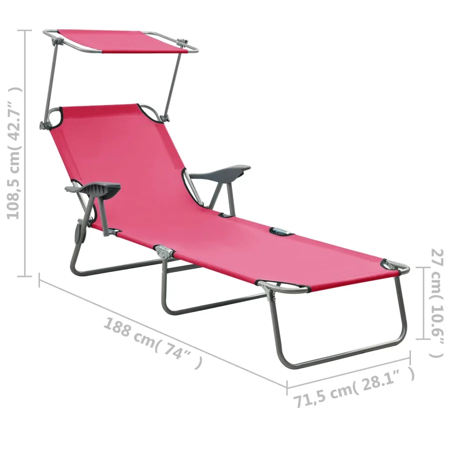 Chaise longue avec auvent Acier Gris - 24
