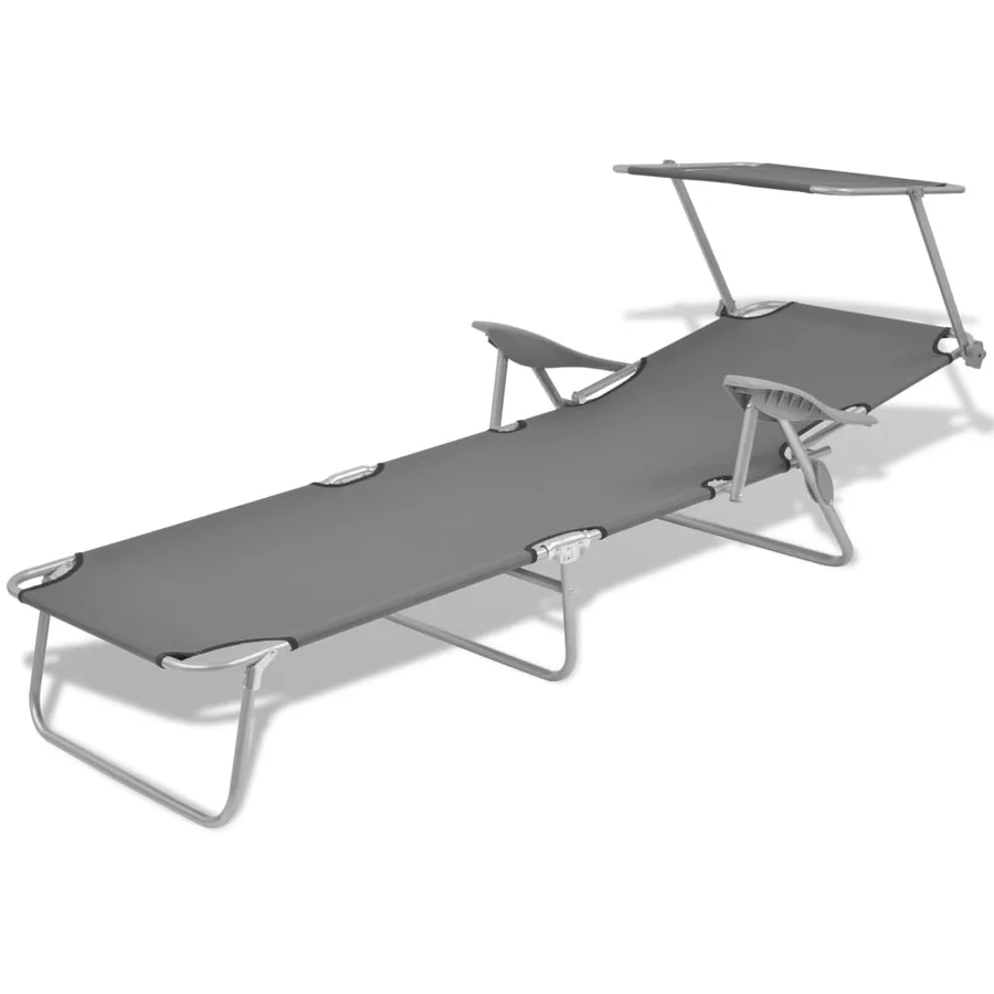 Chaise longue avec auvent Acier Gris - 3