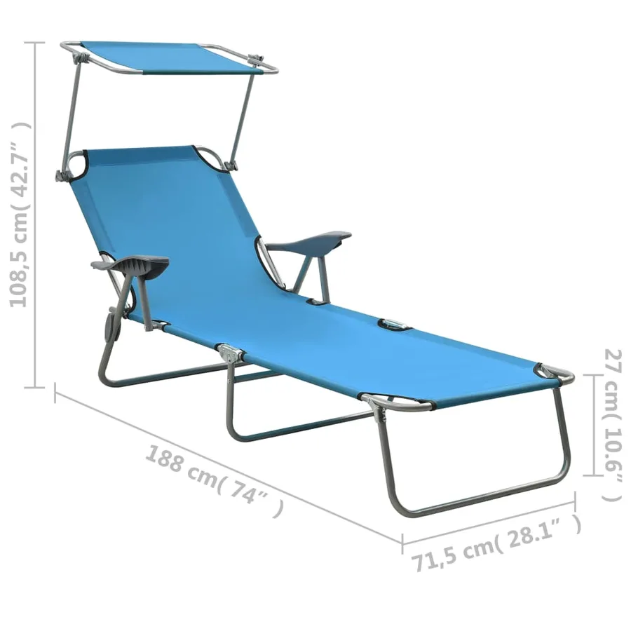 Chaise longue avec auvent Acier Gris - 54