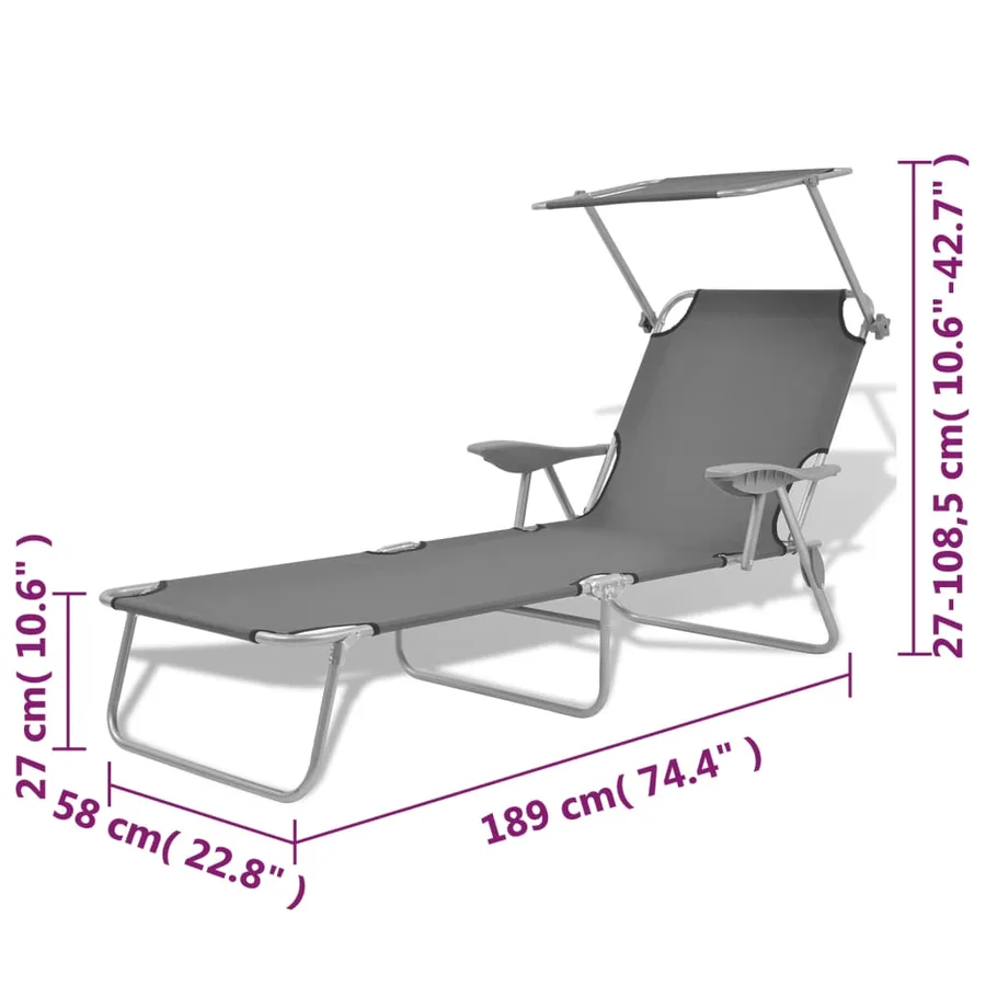 Chaise longue avec auvent Acier Gris - 8
