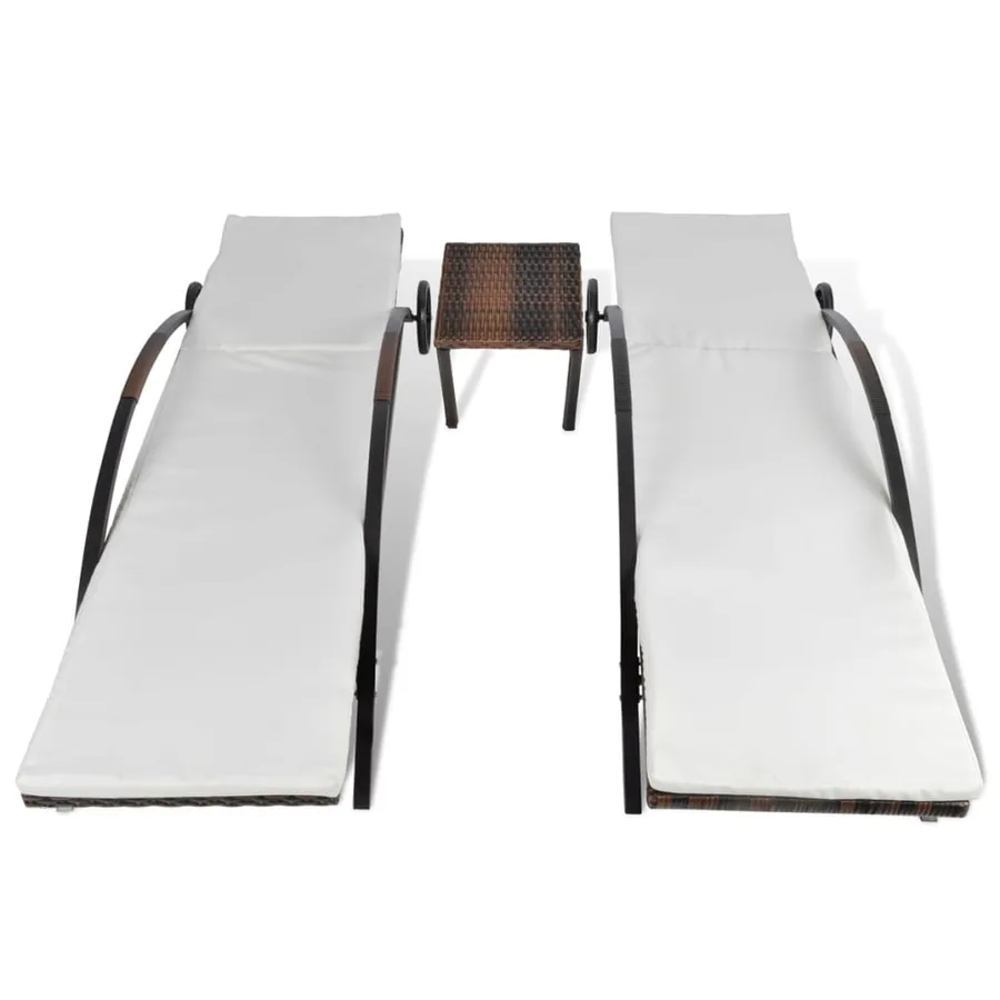 Chaises longues avec table Résine tressée Marron - 4