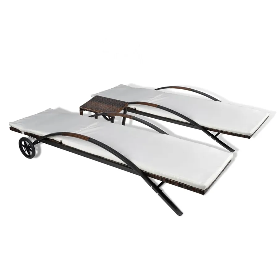 Chaises longues avec table Résine tressée Marron - 5