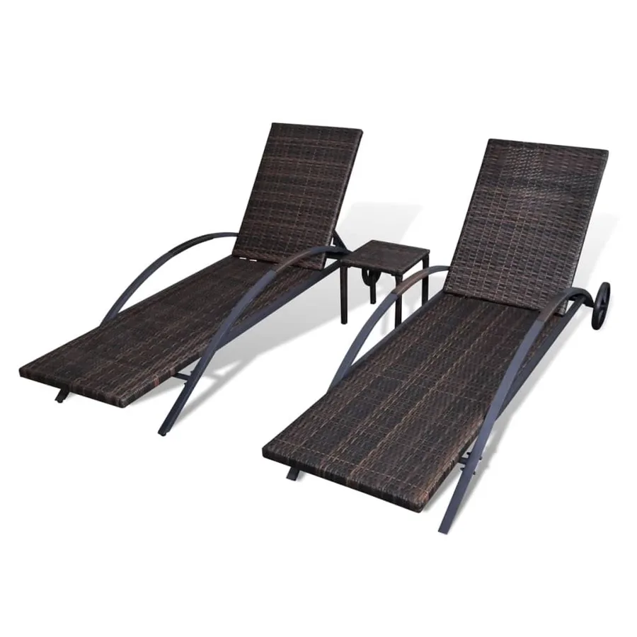 Chaises longues avec table Résine tressée Marron - 6