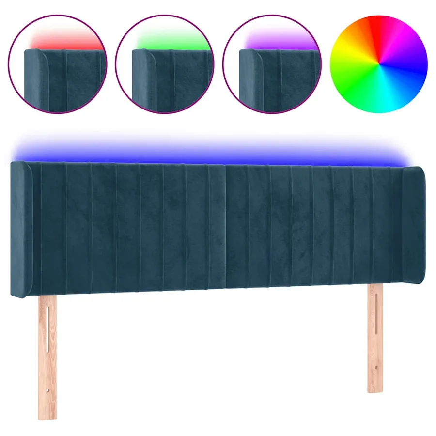 Tête de lit à LED Bleu foncé 147x16x78/88 cm Velours - 2