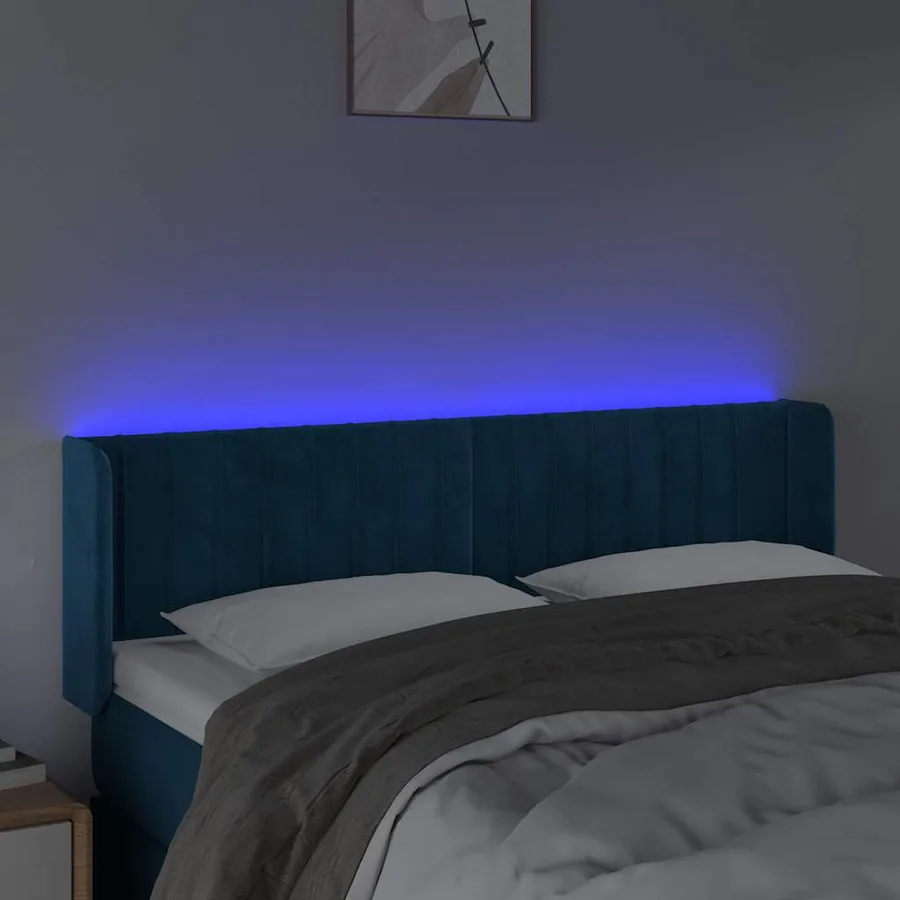 Tête de lit à LED Bleu foncé 147x16x78/88 cm Velours - 4