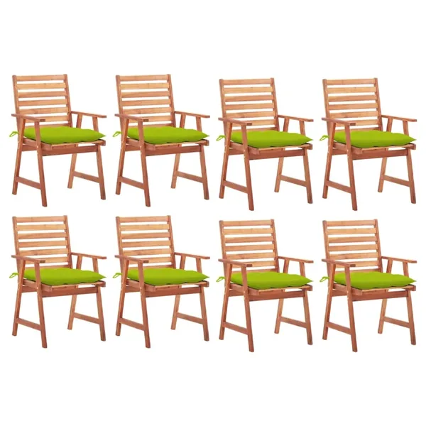 Chaises à manger d'extérieur lot de 8 et coussins Acacia massif