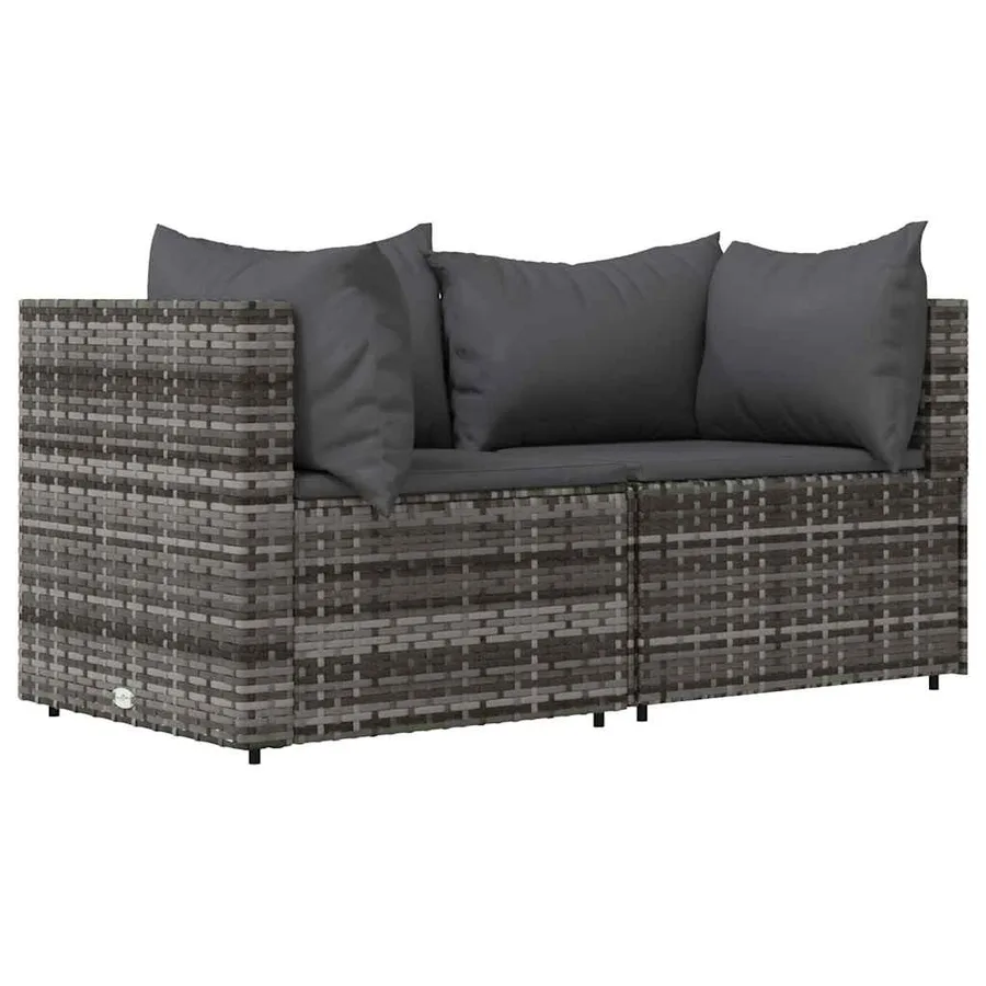 Salon de jardin 3 pcs avec coussins Gris Résine tressée - 3
