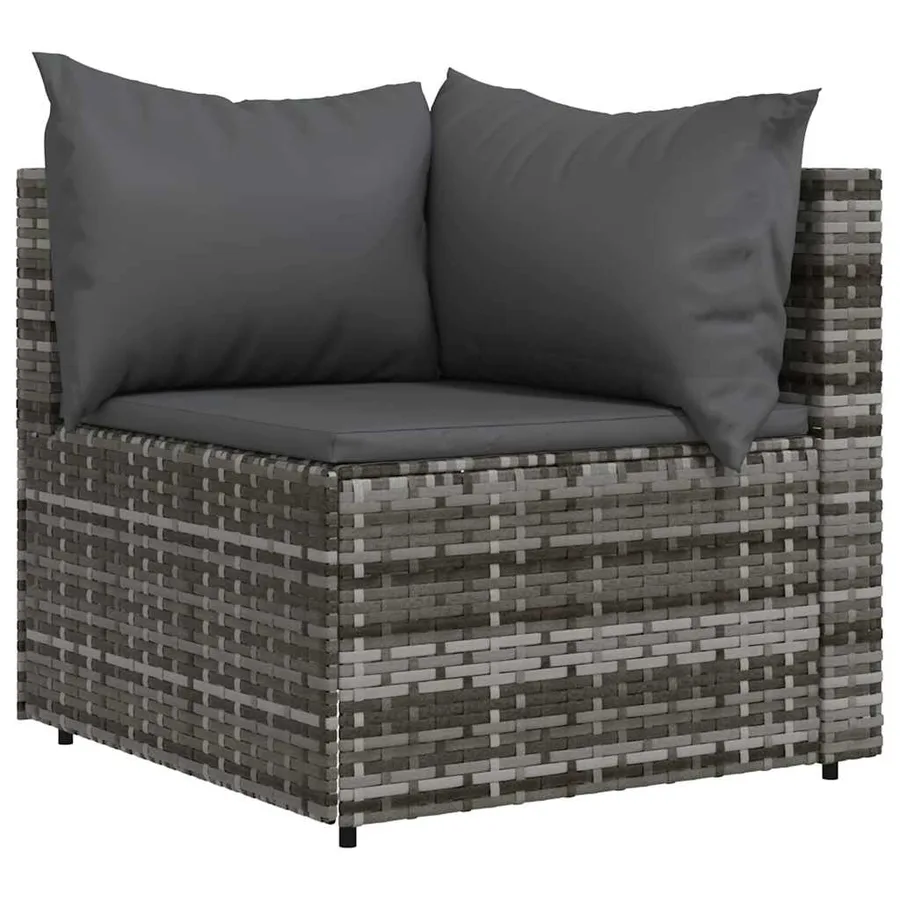 Salon de jardin 3 pcs avec coussins Gris Résine tressée - 4