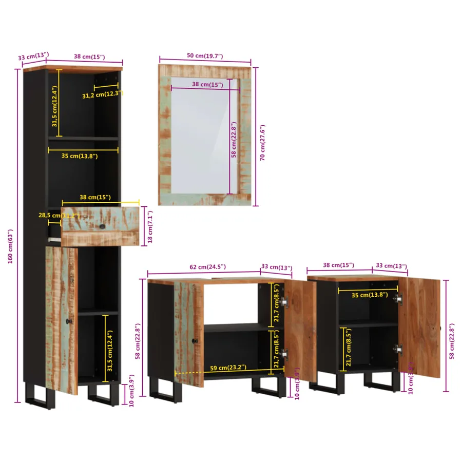 Ensemble de meubles de salle de bain 4 pcs bois massif récupéré - 13