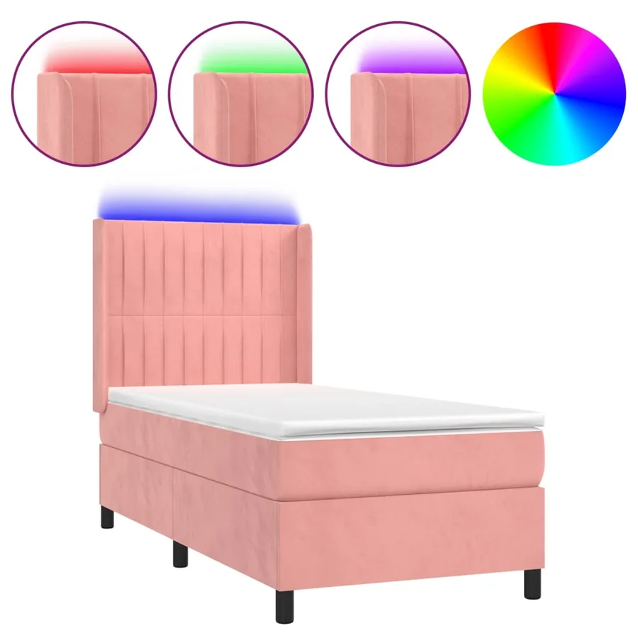 Sommier à lattes de lit matelas et LED Rose 80x200 cm Velours - 2