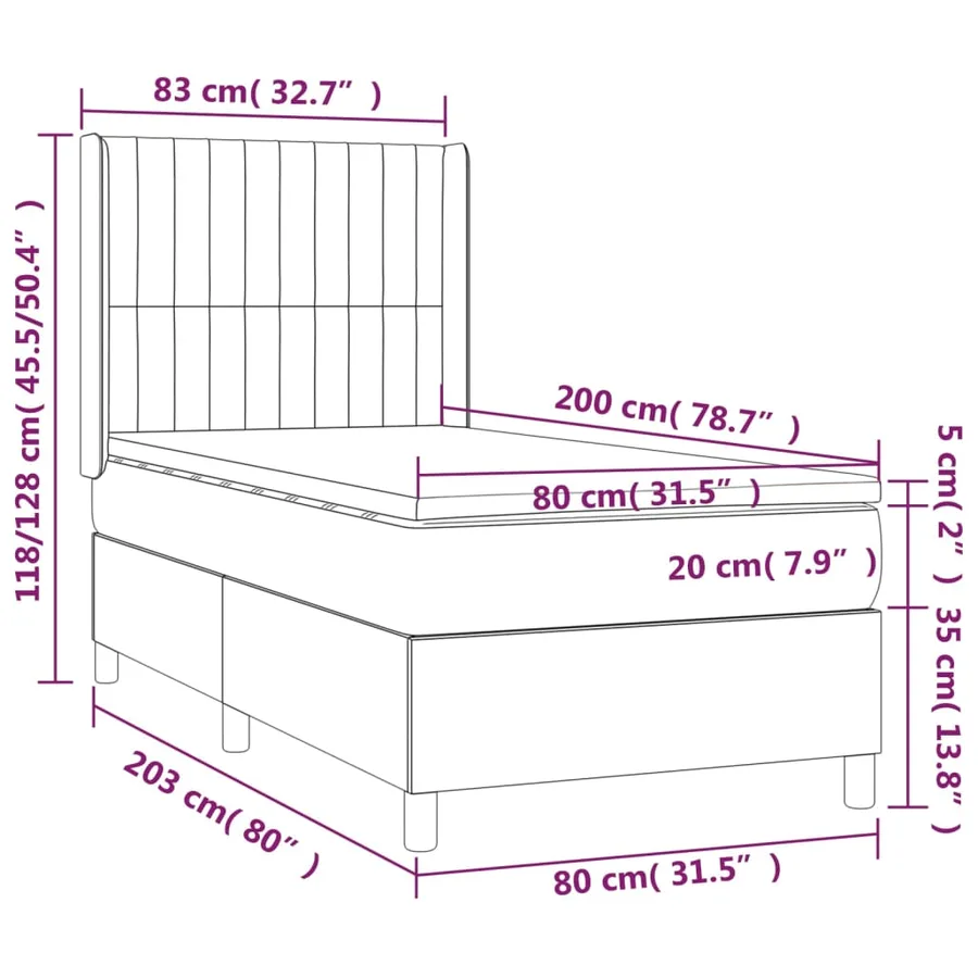 Sommier à lattes de lit matelas et LED Rose 80x200 cm Velours - 8