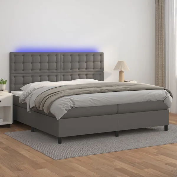 Sommier à lattes de lit avec matelas et LED Gris 200x200 cm