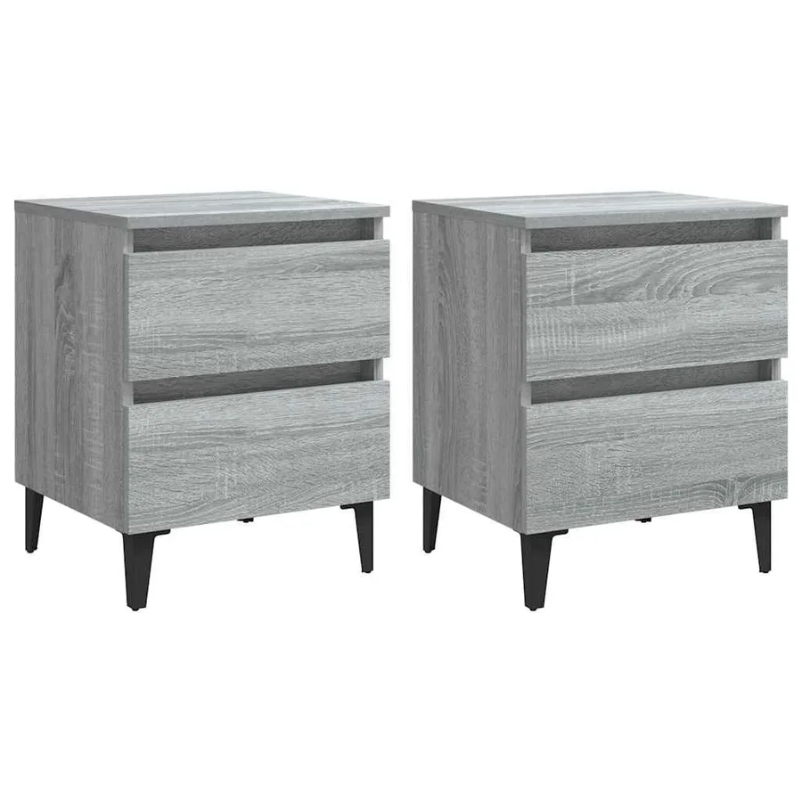 Tables de chevet pieds en métal 2 pcs Sonoma gris 40x35x50 cm - 2