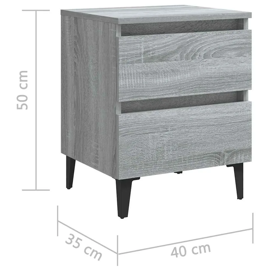 Tables de chevet pieds en métal 2 pcs Sonoma gris 40x35x50 cm - 9