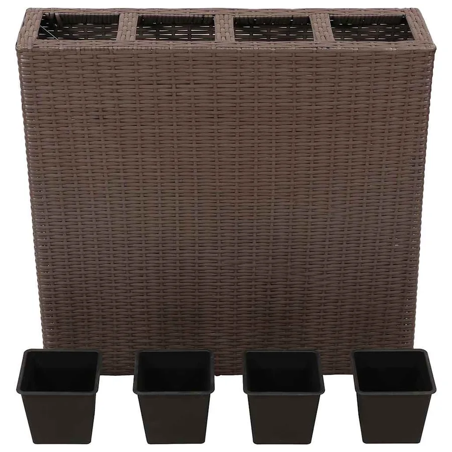 Lit surélevé de jardin avec 4 pots Résine tressée Marron - 3