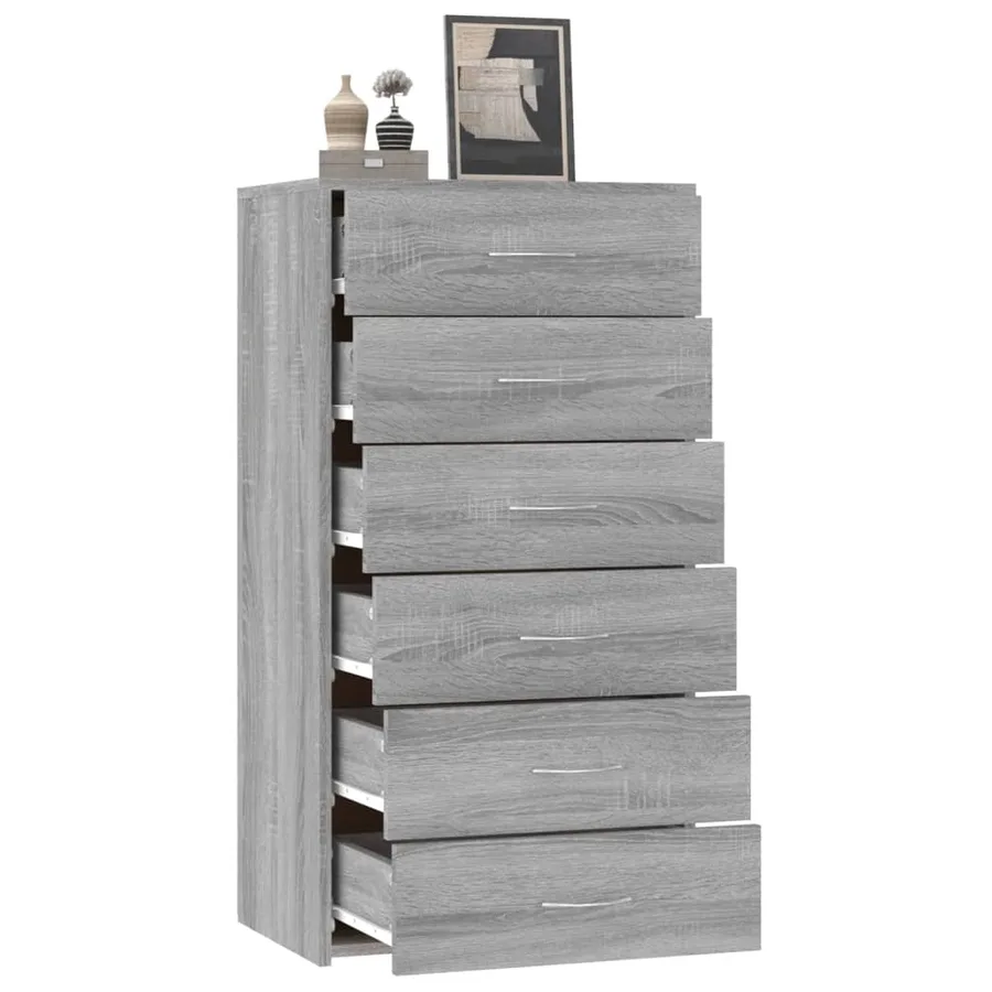 Buffet avec 6 tiroirs Sonoma gris 50x34x96 cm Bois d'ingénierie - 4