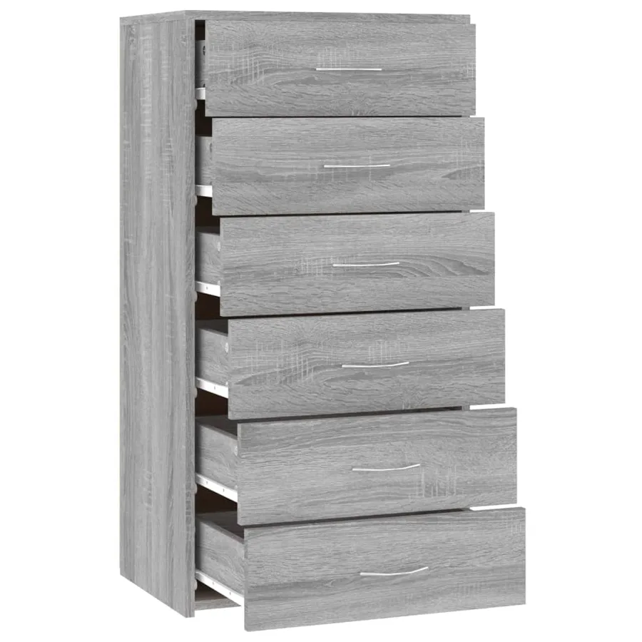 Buffet avec 6 tiroirs Sonoma gris 50x34x96 cm Bois d'ingénierie - 7