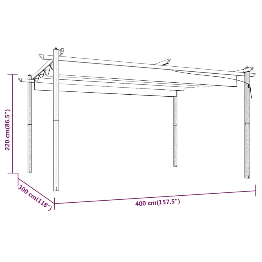 Tonnelle de jardin avec toit rétractable 4x3 m Taupe - 8