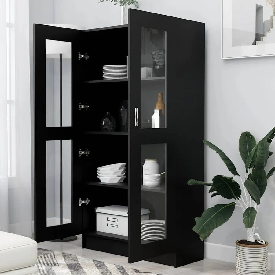 Armoire à vitrine Noir 82,5x30,5x150 cm Bois d'ingénierie - 3