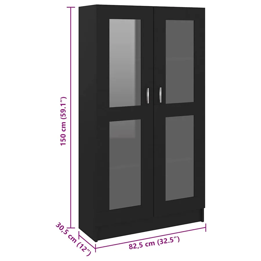 Armoire à vitrine Noir 82,5x30,5x150 cm Bois d'ingénierie - 8