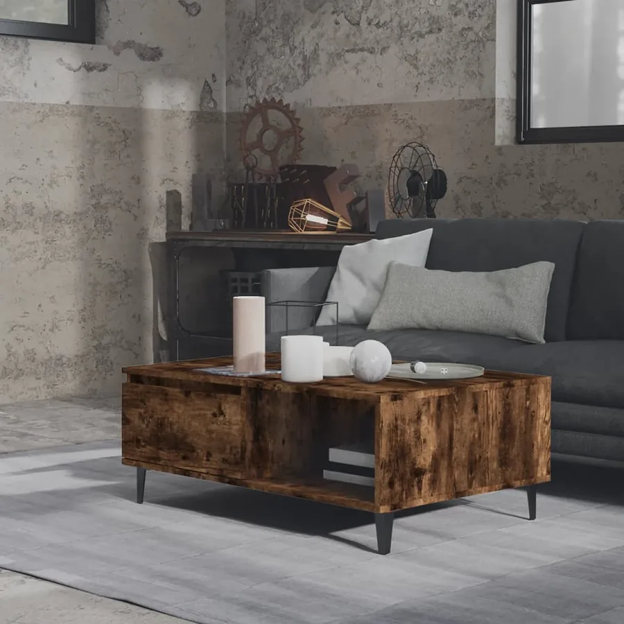 Table basse chêne fumé 90x60x35 cm bois d'ingénierie - 3