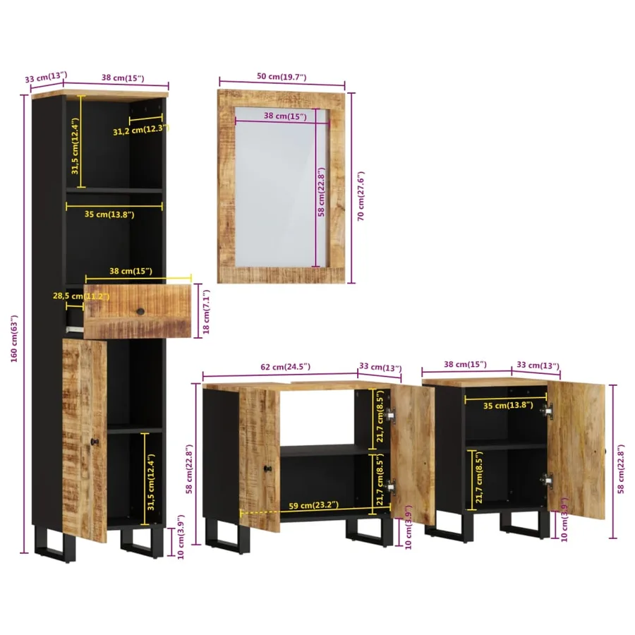 Ensemble de meubles de salle de bain 4 pcs bois manguier massif - 13