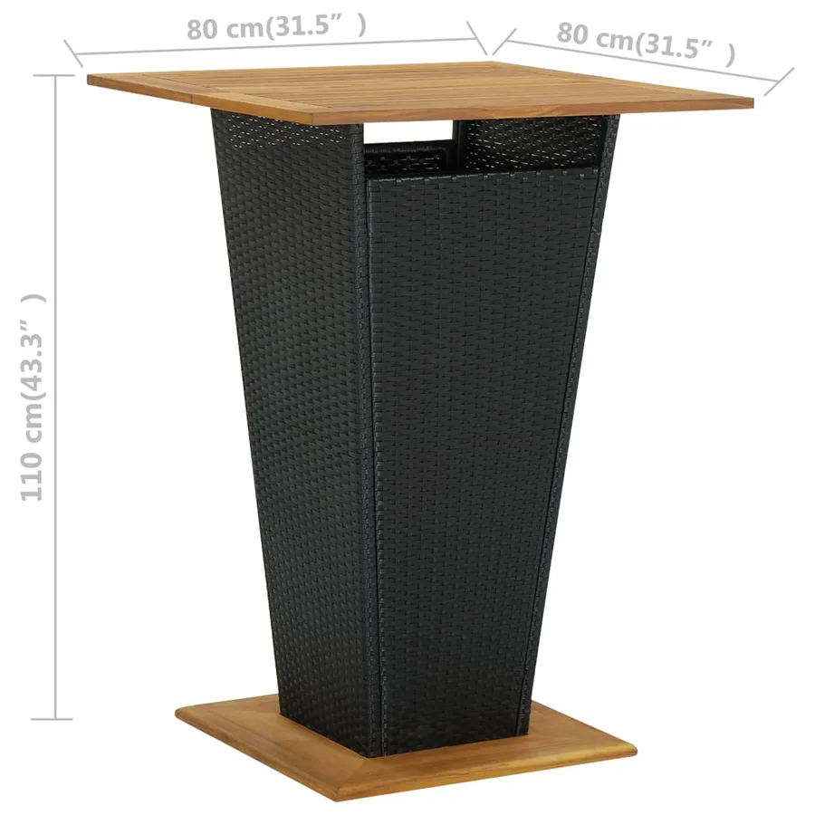 Table de bar Noir 80x80x110 cm Résine tressée et bois d'acacia - 6