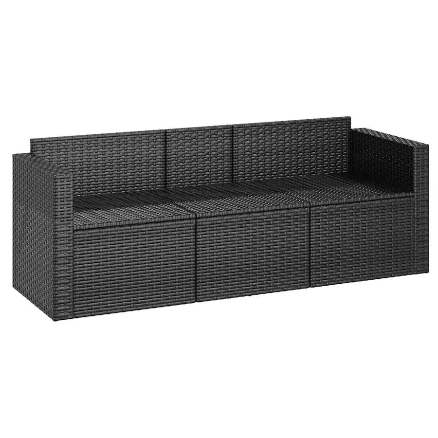 Canapé de jardin à 3 places avec coussins noir résine tressée - 4