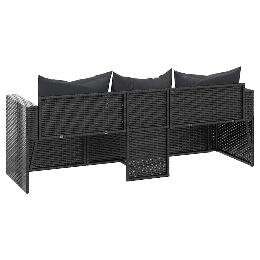Canapé de jardin à 3 places avec coussins noir résine tressée - 6