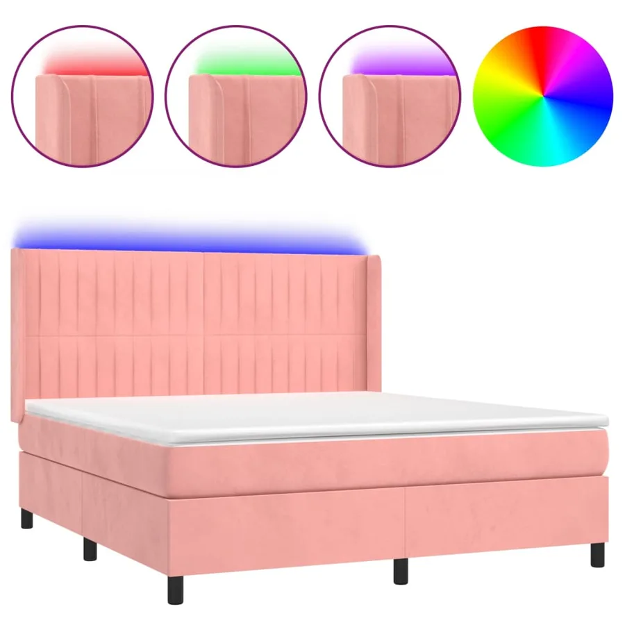 Sommier à lattes de lit matelas et LED Rose 160x200 cm Velours - 2