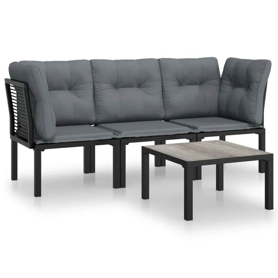 Salon de jardin 4 pcs noir et gris résine tressée - 2