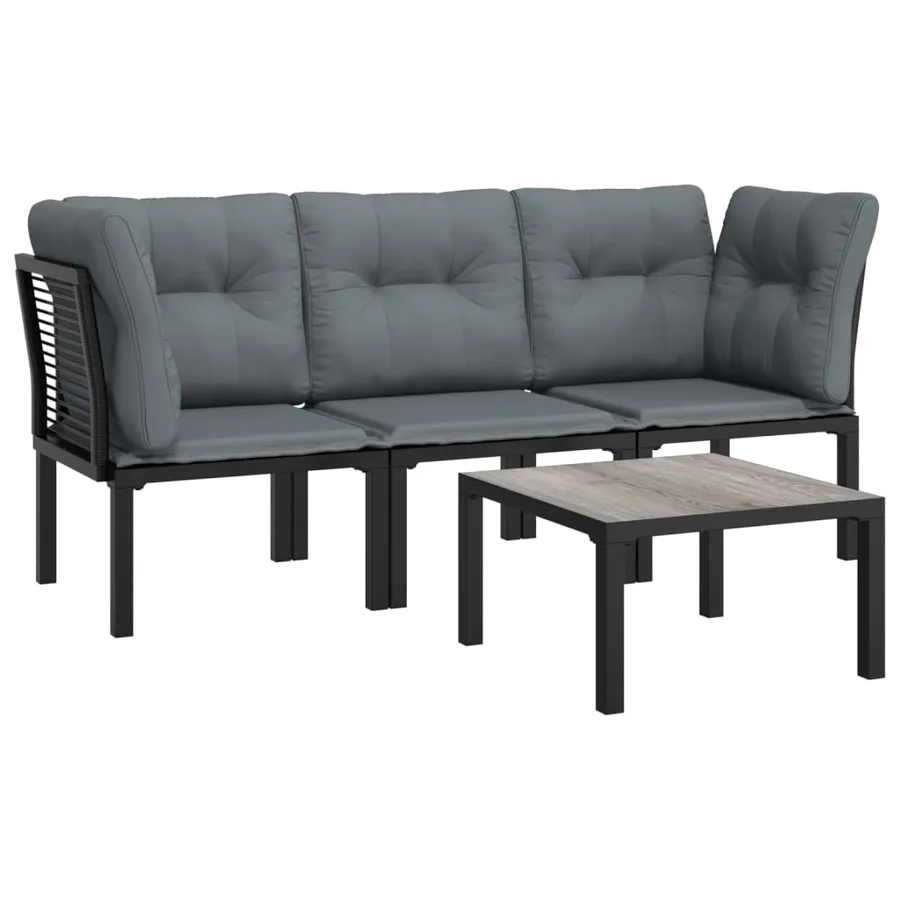 Salon de jardin 4 pcs noir et gris résine tressée - 3