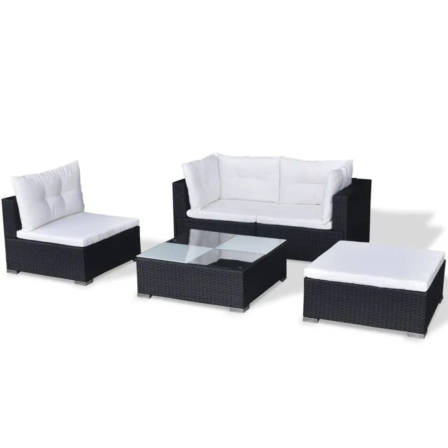 Salon de jardin 5 pcs avec coussins Résine tressée Noir - 3