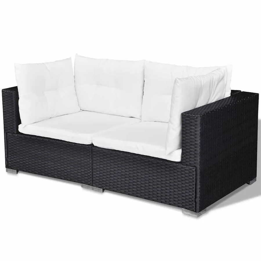 Salon de jardin 5 pcs avec coussins Résine tressée Noir - 7