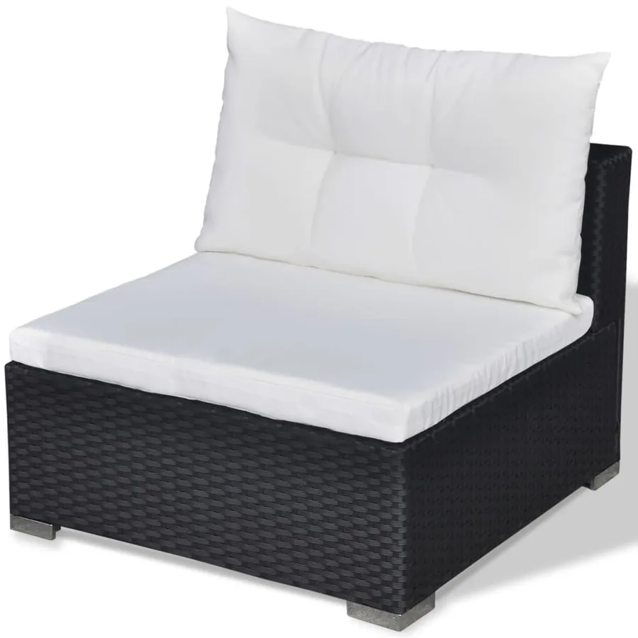 Salon de jardin 5 pcs avec coussins Résine tressée Noir - 8