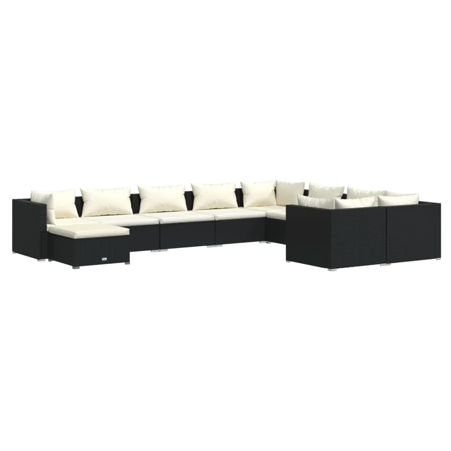 Salon de jardin 10 pcs avec coussins Résine tressée Noir - 2