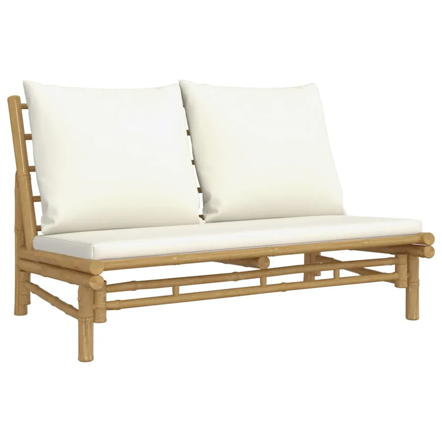 Salon de jardin 4 pcs avec coussins blanc crème bambou - 4