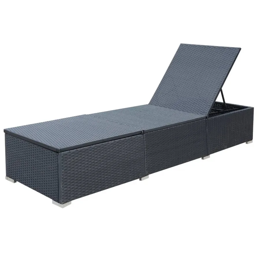 Chaise longue avec coussin Résine tressée Noir - 7