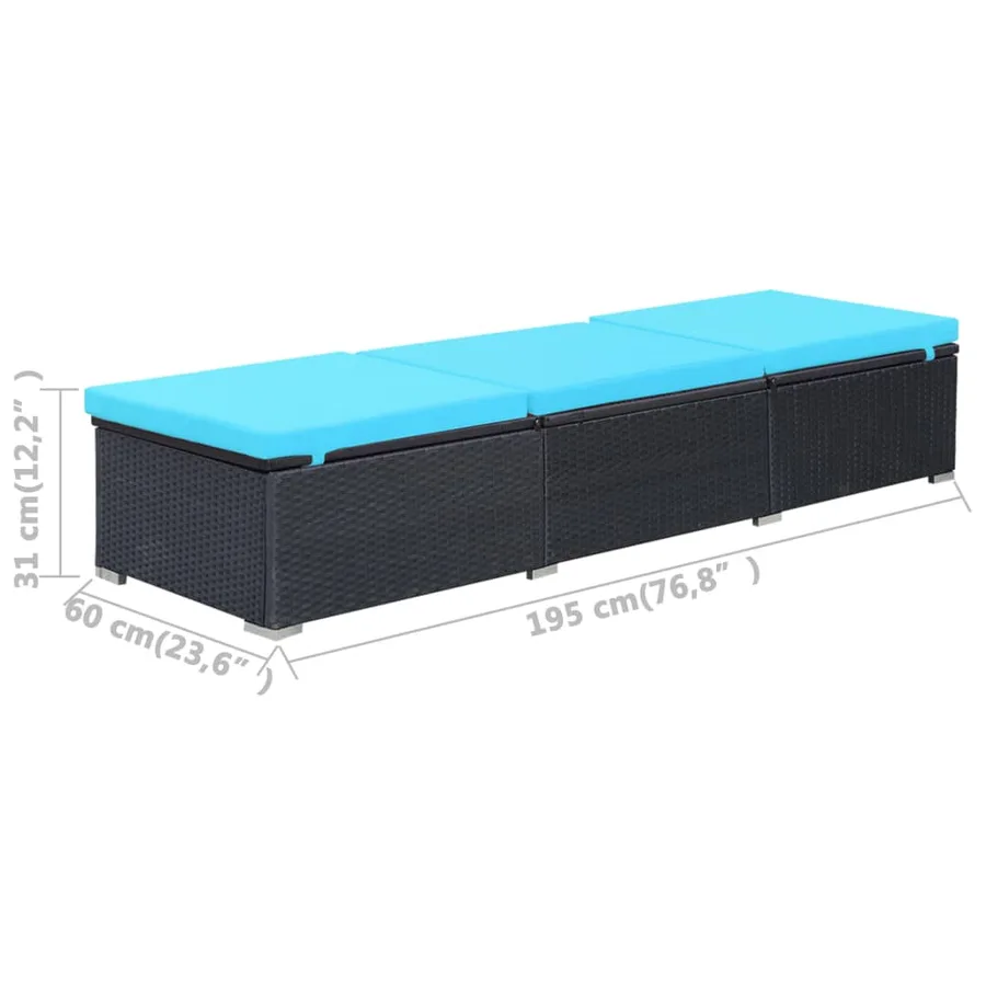 Chaise longue avec coussin Résine tressée Noir - 9