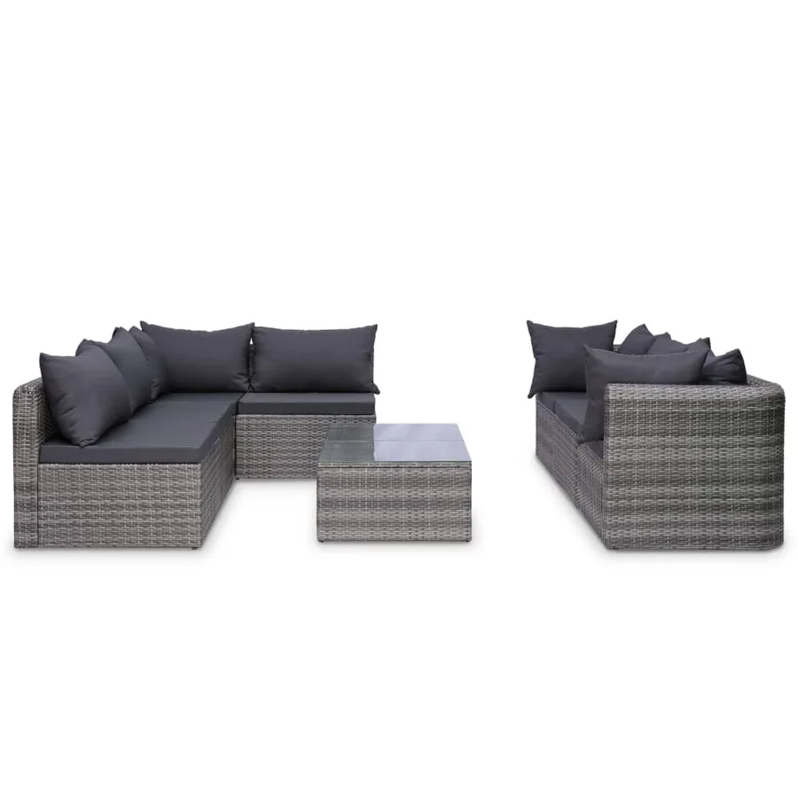 Salon de jardin 8 pcs avec coussins Résine tressée Gris - 3