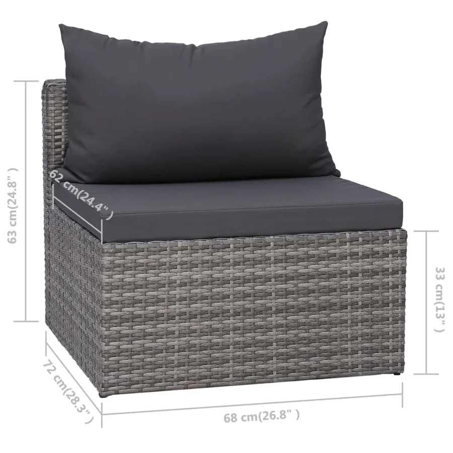 Salon de jardin 8 pcs avec coussins Résine tressée Gris - 9