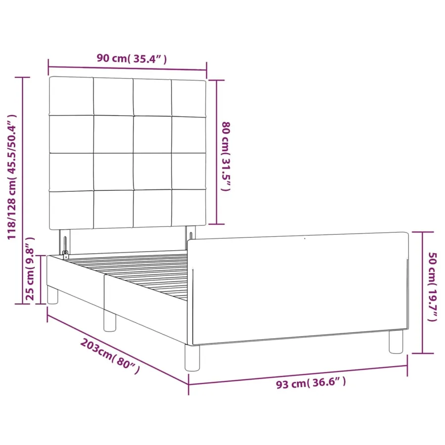 Cadre de lit sans matelas taupe 90x200 cm tissu - 14